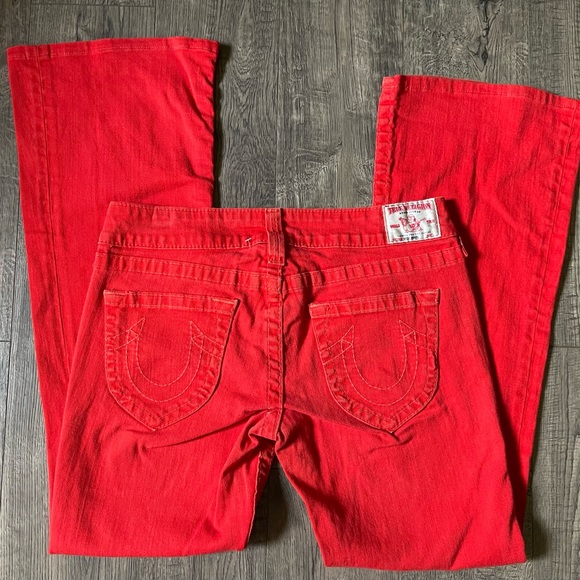 Early 2000s Y2K True Religion Red Jean Bell Bottoms, Made in the USA, Size 32 - Picture 5 of 7